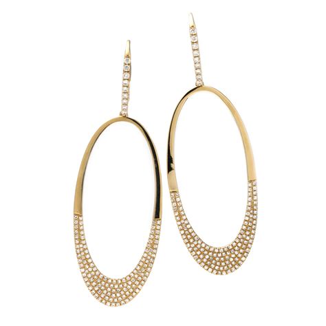 Oval Shaped Flat Dangle Earrings with Pave Diamonds | New York Jewelers Chicago