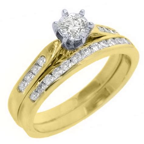 TheJewelryMaster - 14k Yellow Gold Round Diamond Engagement Ring Wedding Band Bridal Set 1 Carat ...