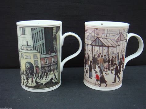 TWO L S LOWRY WREN BONE CHINA MUGS COMING FROM THE MILL & MARKET SCENE | #1772917182