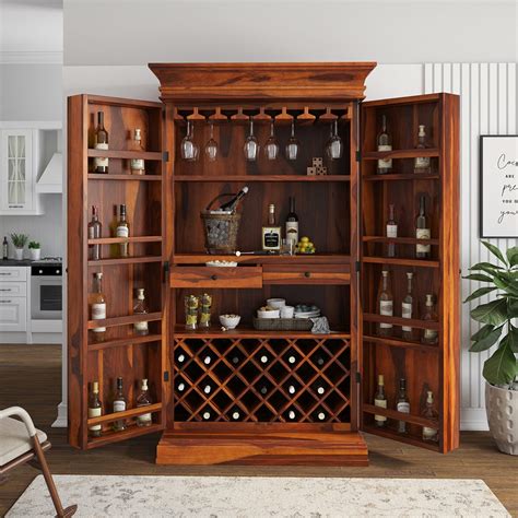 Ohio Rustic Solid Wood Tall Wine Bar Cabinet