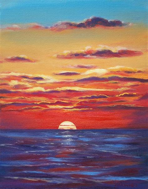 Red Sky Ocean Sunset Painting by Celeste Drewien