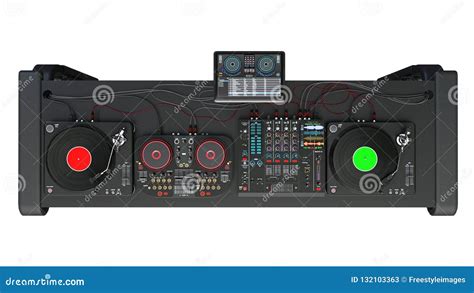 DJ Turntables Stand with Sound Mixers and Recording Audio Equipment ...