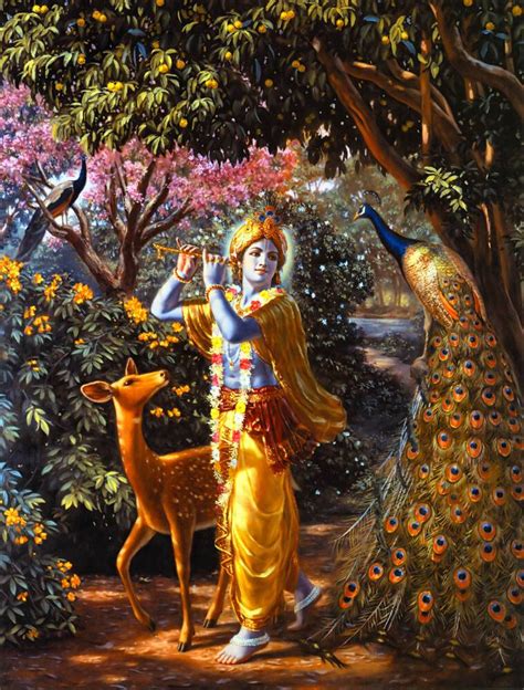 Krishna With Deer and Peacock in Vrindavan