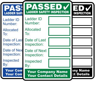 Ladder Inspection Labels in a Choice of Colours and Sizes