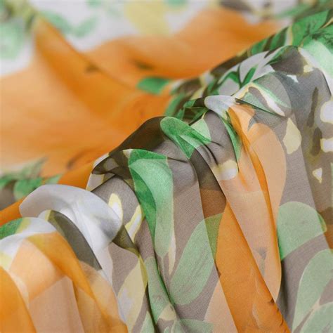 Large Floral Orange Print 100% Pure Silk Chiffon Fabric Width 55 Intch by SilkfabricDesigns on ...