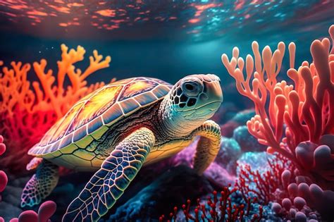 Premium Photo | Sea turtle swimming in the under sea Beautiful Underwater and colorfull coral in ...