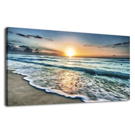 Canvas Art Wall Decor Sunset Beach Blue Waves Ocean Art Large Modern ...