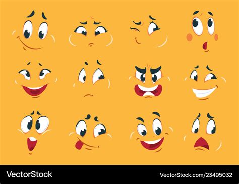 Funny cartoon faces angry character expressions Vector Image