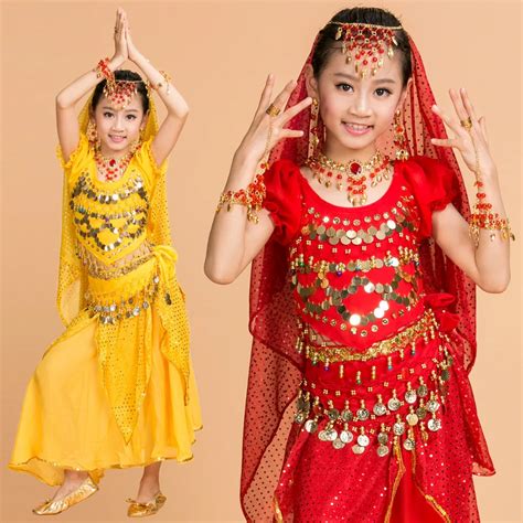 2017 Children Belly Dance Costume Kids Indian Dance Dress 6 PCS Child Bollywood Dance Costumes ...