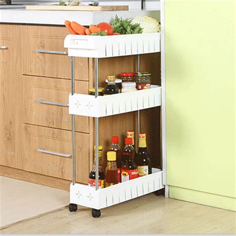 Removable Storage Rack Shelf with Wheels Bathroom/Kitchen/Refrigerator Side Shelves Multi layer ...