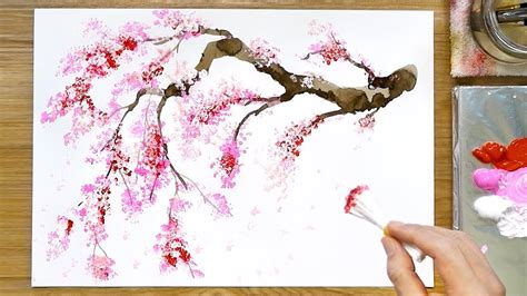 Cherry Blossom Tree Acrylic Painting Technique - YouTube