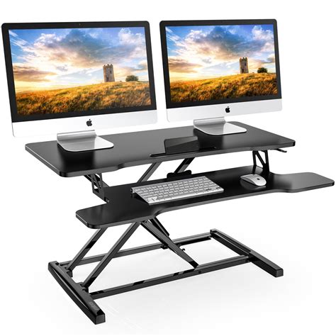 FITUEYES Standing Desk Converter 32inch Stand Up Desk Tabletop Workstation for Dual Monitor ...