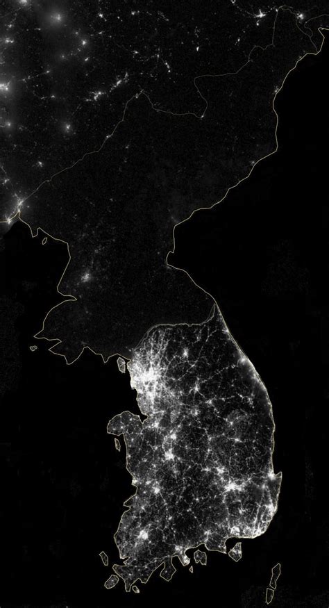 Satellite picture contrasting North and South Korea at night | North ...