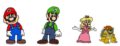 Redrawn Mario and Luigi, Peaches Princess, Bowser by Abbysek on DeviantArt