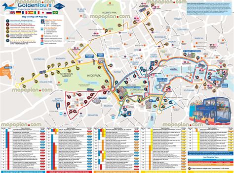 London top tourist attractions map - Golden Tours hop-on hop-off bus stops map