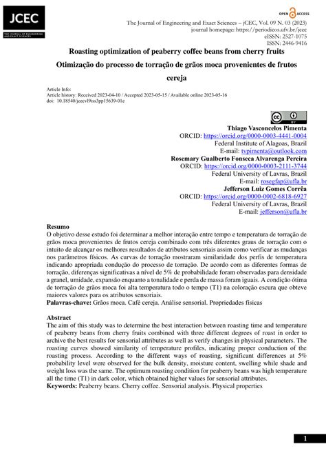 (PDF) Roasting optimization of peaberry coffee beans from cherry fruits