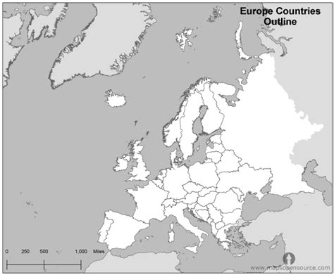 Free Europe Countries Outline Map Black and White | Countries Outline Map of Europe Black and ...