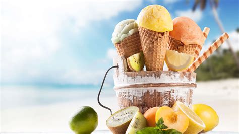 Ice Cream And Fruits On Beach UHD 4K Wallpaper | Pixelz