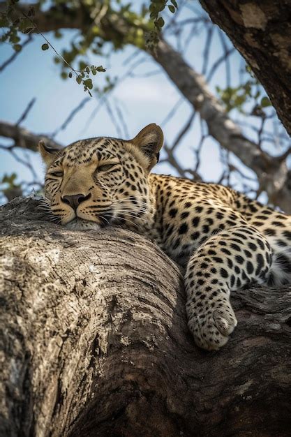 Premium Photo | A leopard sleeping in a tree