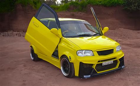 Modified Maruti Alto yellow scissor doors