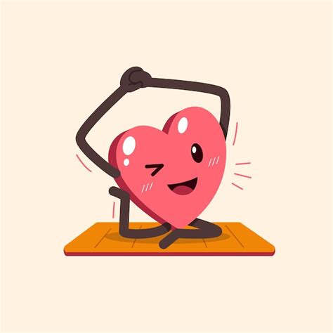 Premium Vector | Cartoon heart character exercising on yoga mat