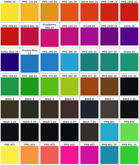 Printable Pantone Color Chart