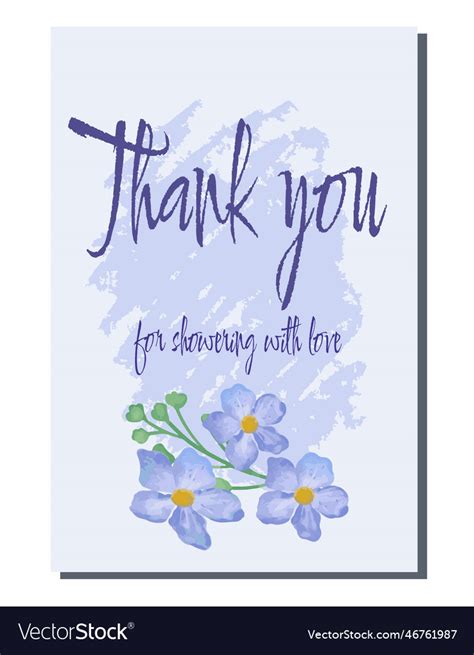 Thank you card with blue flowers Royalty Free Vector Image