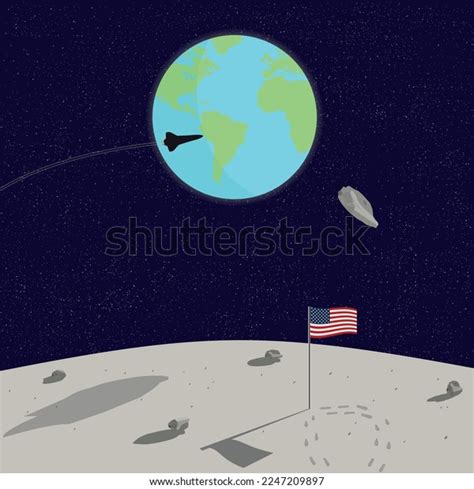 Us Flag On Moon Surface Earth Stock Vector (Royalty Free) 2247209897 | Shutterstock