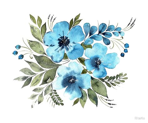 "Watercolor bouquet in light blue colors" by RitaKo | Redbubble | Watercolor flower art, Loose ...