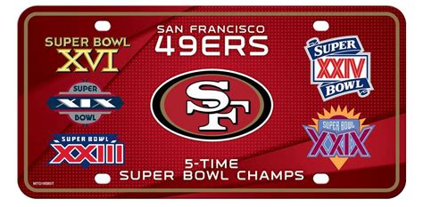 San Francisco 49ers 5X Super Bowl Champions Aluminum License Plate Tag Football | 49ers, San ...