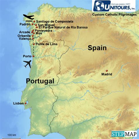 StepMap - Goins Way of St James Pilgrimage 12 days - Landkarte für Portugal