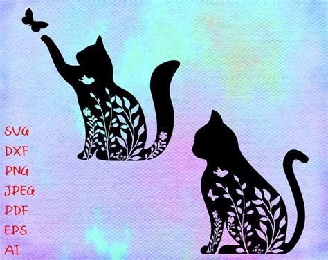 Floral Cat SVG, Cat SVG Files for Silhouette Cameo & Cricut.Floral ...