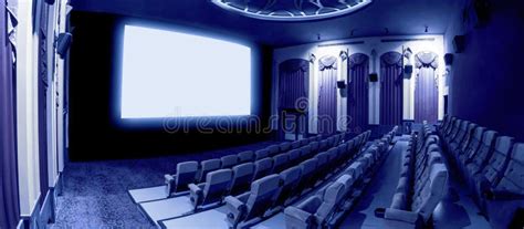 Cinema Theater Showing Empty White Movie Screen. Stock Photo - Image of ...