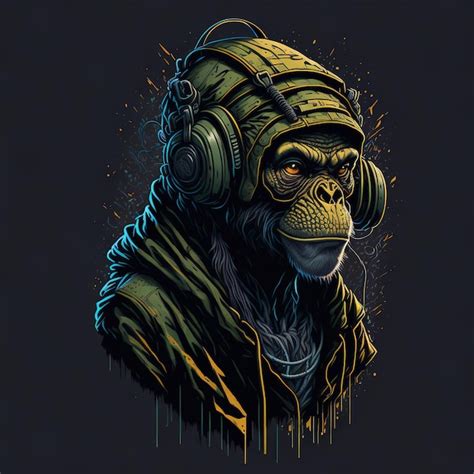 Premium AI Image | A monkey with a hat and headphones on