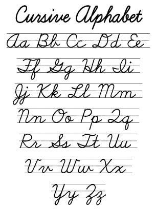 Cursive Alphabet Worksheet | Cursive alphabet, Cursive alphabet chart, Teaching cursive