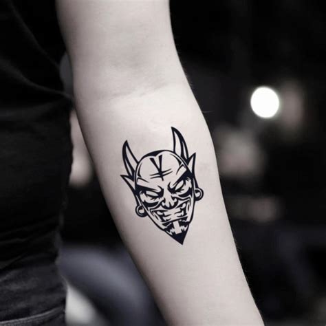 Black Devil Head Demon Face Mask Temporary Tattoo Sticker - OhMyTat