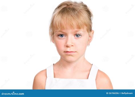 Sad Little Girl With Serious Face On White Stock Photography | CartoonDealer.com #26706206