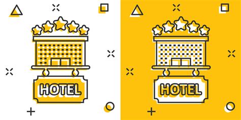 Hotel 3 stars sign icon in comic style. Inn building cartoon vector ...