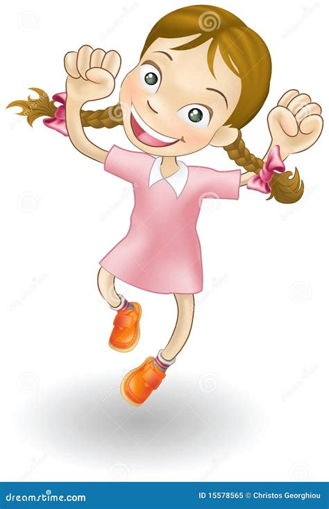 Cartoon Girl Jumping For Joy