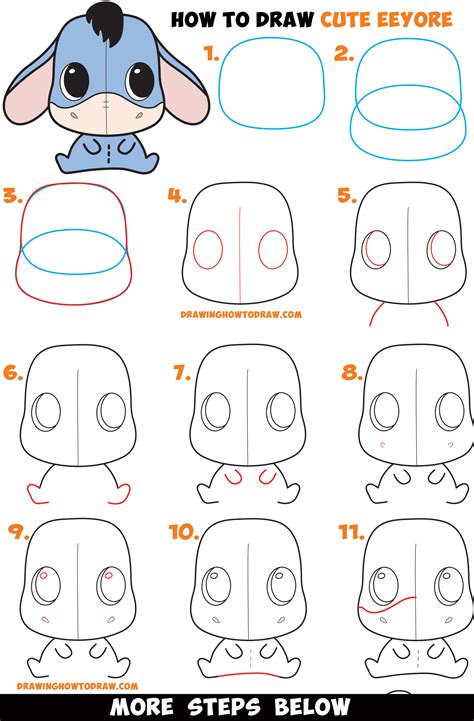 How to Draw a Cute Chibi / Kawaii Eeyore Easy Step by Step Drawing Tutorial for Kids & Beginners ...