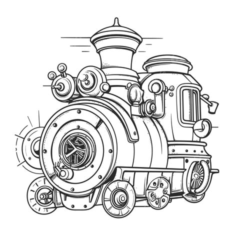 Large Steam Locomotive Coloring Page Outline Sketch Drawing Vector ...