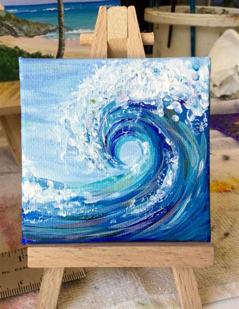 Blue Wave, 3x3", acrylic Cute Canvas Paintings, Painting Canvases, Small Canvas Art, Sea ...