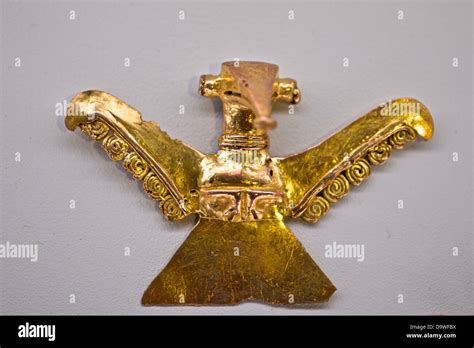 Costa Rica, San Jose, Pre-Columbian Gold Museum, Gold metalworking with shape of birds ...