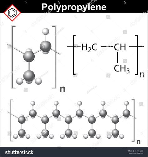 Structural Chemical Formula And Model Of Polypropylene Molecule, 3d And 2d Vector, Isolated On ...