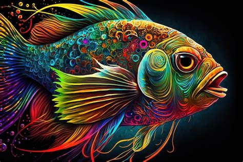 Premium Photo | A colorful fish with a black background and a black background.