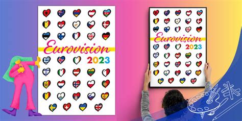 Eurovision 2023 Countries Love Heart Flags Poster - Twinkl