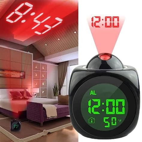 Digital Projection Alarm Clock Home Multifunction Voice Talking Alarm Clock LCD Display with ...