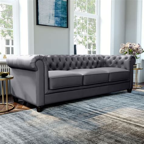 Hampton 3 Seater Chesterfield Sofa, Grey Classic Faux Leather Only £699.99 | Furniture And Choice