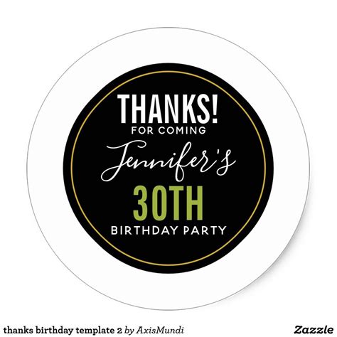 thanks birthday template 2 classic round sticker | Zazzle.com | Birthday template, Round ...