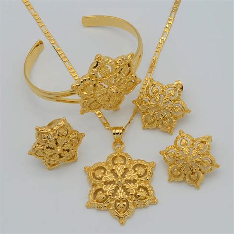 Aliexpress.com : Buy Gold Flowers set Jewelry Women Gold Plated Pendant Necklace/Earrings/Ring ...